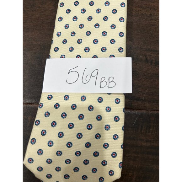 Egon Von Furstenberg Designer Tie Beige With Blue Red Circle Pattern Silk - Picture 7 of 8